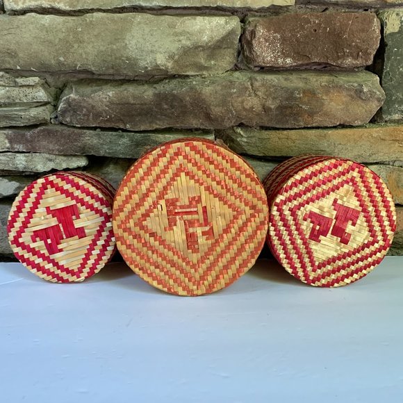 3 Box Set Baskets Red Stacking Graduated Dog Motif Boho Storage Decor Organizing - Picture 2 of 16